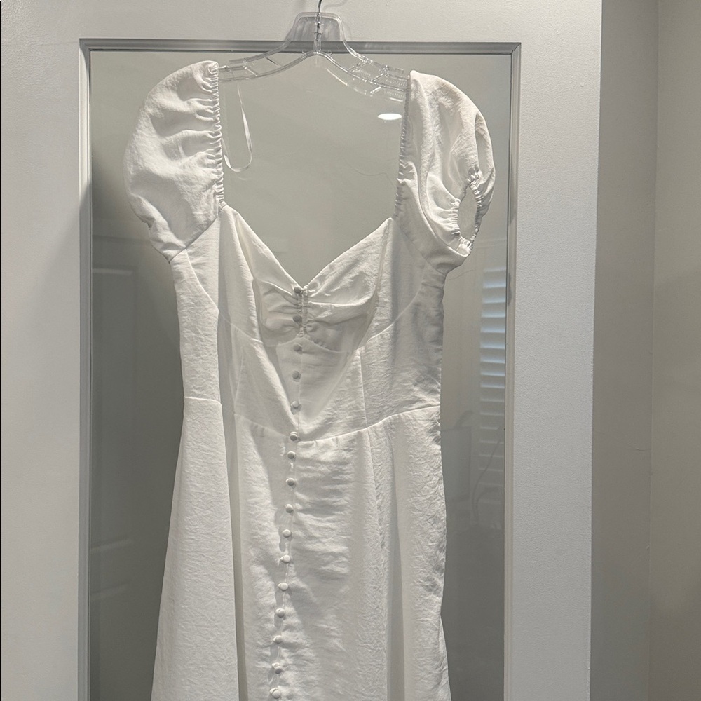 Lulu's White Puff Sleeve Midi Dress - Picture 3 of 9